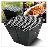 Tragbare Grills, galvanisierter, zusammenklappbarer Picknick-Grill, Feuerstellen im Freien, verdicktes Silber-Chrom-Kochnetz, Feuerstellen für Garten, Terrasse, Camping (schwarz)