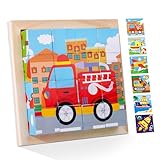 SPERMUOY Würfelpuzzle Holz,3D Würfelpuzzle Puzzlespiele,Bilderwürfel Holz Holzpuzzle für Kinder ab 1 2 3 4 Jahre,Montessori Lernspielzeug Geschenk für Jungen und Mädchen