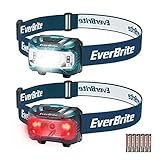EverBrite LED Stirnlampe 2 Stück blau mit Rotlicht & Grünlicht, Kopflampe mit 5 Lichtmodi, Weihnachtsgeschenke Mitgebsel zum Camping, Outdoor, Weihnacht [mit 6 AAA Batterien]