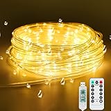 KOLLNIUN LED Schlauch, Fairy Lights USB 20 m IP68 Wasserdicht LED Lichtschlauch, Remote Timer 8 Modes Lichterketten für Außen Garten, Party, Christmas Dekoration