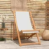 KTHLBRH Klappbare Sonnenliege aus Teakholz für Garten und Strand, verstellbarer Stuhl mit Rückenlehne und Sitzfläche aus Stoff, wetterfest, einfache Montage und Lagerung