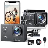 WOLFANG Action Cam 4K30FPS 20MP mit 32GB microSDXC Speicherkarte WiFi 40M Unterwasserkamera Wasserdicht EIS Actioncam Fernregler Mikrofon Zubehör Kit