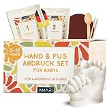 Amari ® Baby Gipsabdruck Set – Baby Hand- und Fußabdruck Set mit hochwertiger Verpackung – Erinnerung für die Ewigkeit – Inklusive Gips, Formmaterial und Anleitungen –Geschenk zur Geburt