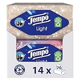 Tempo Light Box Taschentücher - Megapack - 14 Boxen, 70 Tücher pro Box - weiche Papiertaschentücher, waschmaschinenfest