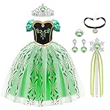 URAQT Mädchen Anna Kostüm Kleid, Kinder Prinzessin Kostüm für Karneval Party Cosplay Verkleidung Halloween Fest Geburtstag, mit Zubehör Krone Zauberstab,110CM