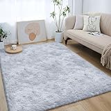 Lommegy Hochflor Teppich Wohnzimmer Flauschig Waschbar Schlafzimmer Bettvorleger 120x160cm Teppich Anti-Rutsch Moderner Teppich Weich Teppiche für Kinderzimmer/Wohnzimmer