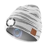 fesoklaf Musik Beanie Mütze mit Lichtern Wireless BT 5.3 LED Beanie Cap Beleuchtung & Blinkmodi Eingebauter Stereo-Lautsprecher und Mikrofon Stirnlampe Kopfhörer Beanie Unisex Taschenlampenmütze,