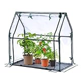 Ohuhu Mini Gewächshaus Zimmergewächshaus PVC Foliengewächshaus mit wasserdichte Matte, Tomatenhaus Folie Gewächshaus Klein für Sämling Pflanze die Indoor Kräutergarten 91.5x45.5x84 cm