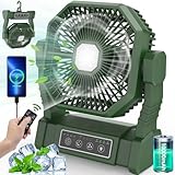 Camping Ventilator mit LED-Licht, Wiederaufladbarer Camping Fan mit Haken & Fernbedienung, 4 Geschwindigkeiten, Powerbank, Timer, USB Tischventilator für im Freien Stromausfall Hurricane Angeln Grün