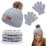 Lunaobrik Wintermützen & Handschuh-Sets für Kinder, Mütze Handschuhe-Schal-Set,Nackenwärmer für Kinder gestrickt - Gemütliche Handwärmer Hülle warme Mütze Wrap Krawatte Kragen Nackenschutz für, Grauer