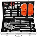 N NOBLE FAMILY 30PCS Hochwertiges Edelstahl Grill Zubehör Set - Professionelle Langlebige Grillset im Koffer - Verschiedene und Komplette Grill Sets - Grillzubehör für Männer Frauen Geschenk
