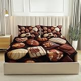 Weiches Spannbettlaken aus Mikrofaser 180 x 200 cm, Lebensmittel Schokolade Süßigkeiten Bedrucktes Weiche Bequem Braun Weiß Spannbetttuch mit Tiefe Tasche, für Einzelbett Doppelbett