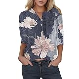 Damen T-Shirt 3/4 Arm Oberteile Tops V-Ausschnitt Knopfleiste Farbverlauf Druck Oberteile Tops Elegant Casual Sommerbluse Party Oberteil Blusen & Tuniken Für Frauen