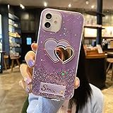 Miagon Crystal Glitzer Hülle für Samsung Galaxy A10,Süß Bling Klar Handyhülle Durchsichtig Sparkle Sterne Case Cover Slim Dünn Schutzhülle,Herz Lila