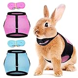 2 Stück Verstellbares weiches Hasengeschirr, Atmungsaktives Kaninchengeschirr, Mesh-Kaninchen-Geschirr, für Kleintier Hase Hamster Katze Outdoor (M, Blau,Rosa)