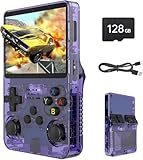 R36S Retro Spielkonsole, 3,5 Zoll IPS Bildschirm, 128GB Speicher, 40.000 Vorinstallierte Spiele, Tragbare Handheld Konsole für Kinder und Erwachsene, Multi-Emulator Unterstützung, Violett