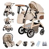 Gcarebb 3 in 1 Kinderwagen, Buggy Mit Auto Babyschale, Mit Höhenverstellbarer Kinderwagen Komplettset, KombiKinderwagen Mit Aluminiumrahmen für Neugeborene 0-4 Jahre