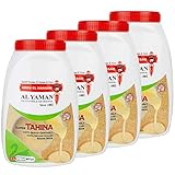 Al Yaman - Tahine Arabische Sesampaste - Orientalische Tahini aus fein gemahlenen Sesamkörnern im 4er Set á 907 g Packung