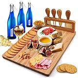 ZOLTA Käsebrett mit Käsemesser Set - Bambus Käseplatte - Servierplatte - Serviertablett für Weincracker - Cheese Board Charcuterie Board 38x28 cm