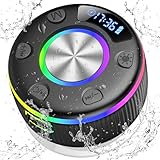 Bluetooth Lautsprecher, Musikbox Bluetooth Lautsprecher Dusche mit LED Licht, IPX7 Wasserschutz Tragbarer Lautsprecher Shower mit Saugnapf, 360° Stereo Sound, Wirless Speaker, FM, Freisprechfunktion