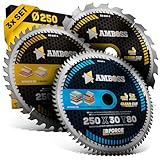 Ø250 x 30Hand- Kreissägeblatt Set passend für Mafell Erika 85 EC, Dewalt DWE 7492 uvm. - AMBOSS WERKZEUGE® 250x30 Sägeblatt Sortiment