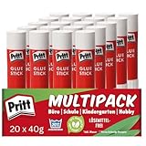 Pritt Klebestift – Kinderfreundlicher & langlebiger Bastelkleber mit 97% natürlichen Inhaltsstoffen, starke Haftung, saubere Anwendung ohne Wellen, ideal für Schule, Büro, Heimbedarf (20 x 40g)