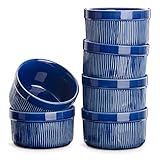 Navaris 6x Soufflé Auflaufförmchen aus Steingut - Förmchen für Soufflé Crème brûlée Ragout Fin - Souffléförmchen Schälchen Set Dunkelblau