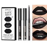 Pakivs 3 Stück Schwarz Matt Flüssiger Lippenstift,Lipliner,Lipgloss Trio Lippen Set Lang Anhaltende Wasserdichte Feuchtigkeitsspendende,Samtige Lippenstifte für Frauen