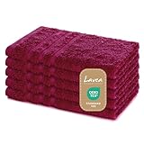 Lavea® 5er Set Gästehandtücher 30x50 cm – Weiche und Saugstarke Gästetücher aus 100% Baumwolle, Frottierserie Elena – Waschbar und Strapazierfähig - Bordeaux