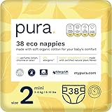 Pura Premium Eco Baby Nappies Size 2 (Mini 3-6kg / 6-13 lbs) Pack of 38 Infant Sustainable Diapers, Perfume Free, Clinically Tested and Hypoallergenic