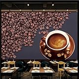 Retro-Industriestil Fototapete 3D,Kaffeetasse Kaffeebohnen,Wandtapete Wanddeko Wand Wohnzimmer Schlafzimmer Wohnung Wandbilder,400x280cm