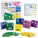 Gesichter Spiel Ausdruckspuzzle CBOSNF Ausdruck Holzwürfel Puzzle,Bunte Zauberwürfel Baustein Interaktion Spielzeug,Sensorik Spielzeug Bauwürfel Holzpuzzle Gesichter für Kinder-B