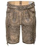 Schöneberger Trachten Lederhose Herren kurz | Original Wildbockleder Trachtenlederhose Antik inkl. Trachtengürtel | Vintage Trachtenhose Theo (48)