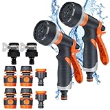 Kulamo Gartenbrause 2er Set, Handbrause Garten 8 Bewässerungsmuster, Einstellbarer Wasserdurchfluss, Hochdruck Handsprüher Spritzpistole für Gartenbewässerung, Haustierdusche, Autowäsche (Orange)