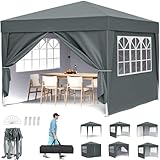 Pavillon 3x3m, Pop-Up Faltpavillon Wasserdicht, Gartenzelt UV Schutz 50+, Partyzelt wasserdicht stabil mit Tragetasche, Höhenverstellbar Faltbar Gartenzelt mit 4 Seitenwänden, für Garten, Party