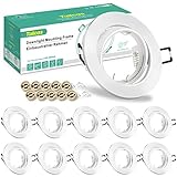 10er Einbaustrahler GU10 Set Einbaurahmen Weiß 230V Spots, inkl. GU10 Fassung, LED 68mm Lochdurchmesser Rund, 30° Schwenkbar Einbauspots Rahmen für LED oder Halogen Leuchtmittel