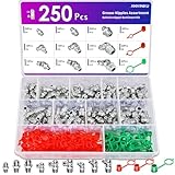 ANVINKU 250 Stück Schmiernippel Sortiment Kit, M6 M8 M10 Kegelschmiernippel Set with Schmiernippel Kappen, Gerade 45 Grad 90 Grad Fettpresse Schmiernippeln Set, Hydraulische Fettnippel für Automotive