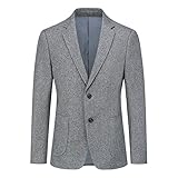 Allthemen Herren Blazer Sportlich Regular Fit Sakko 2 Knöpfe Freizeit Anzugjacke Streifen Anzug Lässig Grau XXL