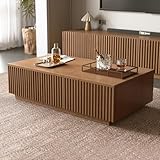Couchtisch höhenverstellbarer mit Lamellen-Schubladen & Großzügigem Stauraum, Sofatisch Nussbaumfarbenes 130x70x36cm, Scandinavischer Wohnzimmertisch als Schreibtisch Kaffeetisch für Wohnzimmer Büro