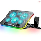 TopMate C12 Laptop Kühler RGB Gaming Notebook Kühlpads für Schreibtisch und Schoß, Laptop Lüfter Ständer 8 Höhenverstellbar mit 6 Leisen Lüfter+Handyständer, für 15,6-17 Zoll Laptop-EisBlau LED Licht