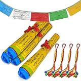 XSHAO® 4 Stück Tibetische Gebetsfahnen, Gebetsfahnen Tibet Outdoor mit 4 Glückverheißender Knoten für Meditationsräume/Außendekoration und buddhistische Gebete, 5m lang 20 fahnen