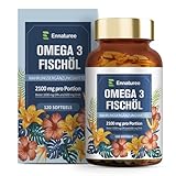 Omega 3 Kapseln Hochdosiert 2100mg Fischöl mit 1000mg EPA & 600mg DHA pro Portion Omega-3-Fettsäuren Kapseln with Vitamin E Reines Fischöl aus nachhaltiger Fischerei Laborgeprüft 120 Softgels