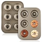 2 Stück Karbonstahl Donut Backform - 6 Hohlräume Antihaft-Safe Donut Formen, hitzebeständig von -30 bis 230 °C, geeignet für Muffins, Donuts, Kekse und Bagels