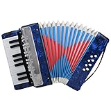 Focket Akkordeon-Instrument für Kinder, 17 Tasten, 8 Bässe, Piano-Akkordeon mit Riemen, Pädagogisches Musikinstrument, Spielzeug für Jungen und Mädchen, Kinder, Anfänger, Studenten (Blau)