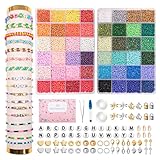 JHWELRG Selber Machen Perlen für armbänder Perlen Set 3mm,16200 Stück 48 Farbe Matte Glasperlen mit Buchstaben Perlen zum Auffädeln, Geschenkidee für Weihnachten Feiertage Geburtstage Belohnungen