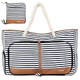 Lekespring Strandtasche Damen Groß mit Reißverschluss, Vielseitiger Damen Shopper Badetasche Saunatasche Reisetasche Tote Bag für Strand Reisen Einkaufen Sport u.Arbeit (Gestreift)