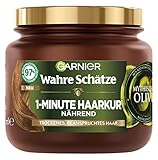 Wahre Schätze Nährende 1-Minute Haarkur für strapaziertes und trockenes Haar, Mit kaltgespresstem Olivenöl für weicheres und gepflegteres Haar, Vegane Formel, 1 x 340 ml