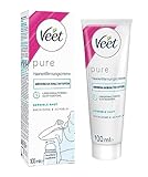 Veet PURE Haarentfernungscreme – Für sensible Haut geeignet – Anwendung für Bikini & Achseln - 100 ml Tube mit gewölbtem Applikator und Spatel