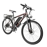 CLEADONG 26 Zoll E-Mountainbike, 21-Gänge 250w 36v Elektrofahrrad, 25km/H Höchstgeschwindigkeit Ebike mit Beleuchtung, E Bike für Erwachsene Herren Damen Tragfähigkeit 120kg, Schwarz