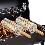 Lvelfe 2PCS Nestendes Rollendes Grillkorb Set mit Holzgriff (11.2“ x 3.9“) Rolling Grillkorb, Grillkorb für Outdoor Grill und Camping, Gemüse, Garnelen, Huhn, 304 Edelstahl,BBQ Gemüse Grillkorb